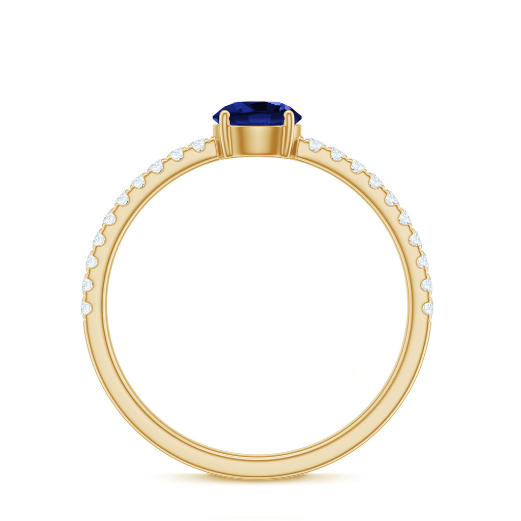 5mm Lab Created Blue Sapphire Promise Ring with Diamond Side Stones