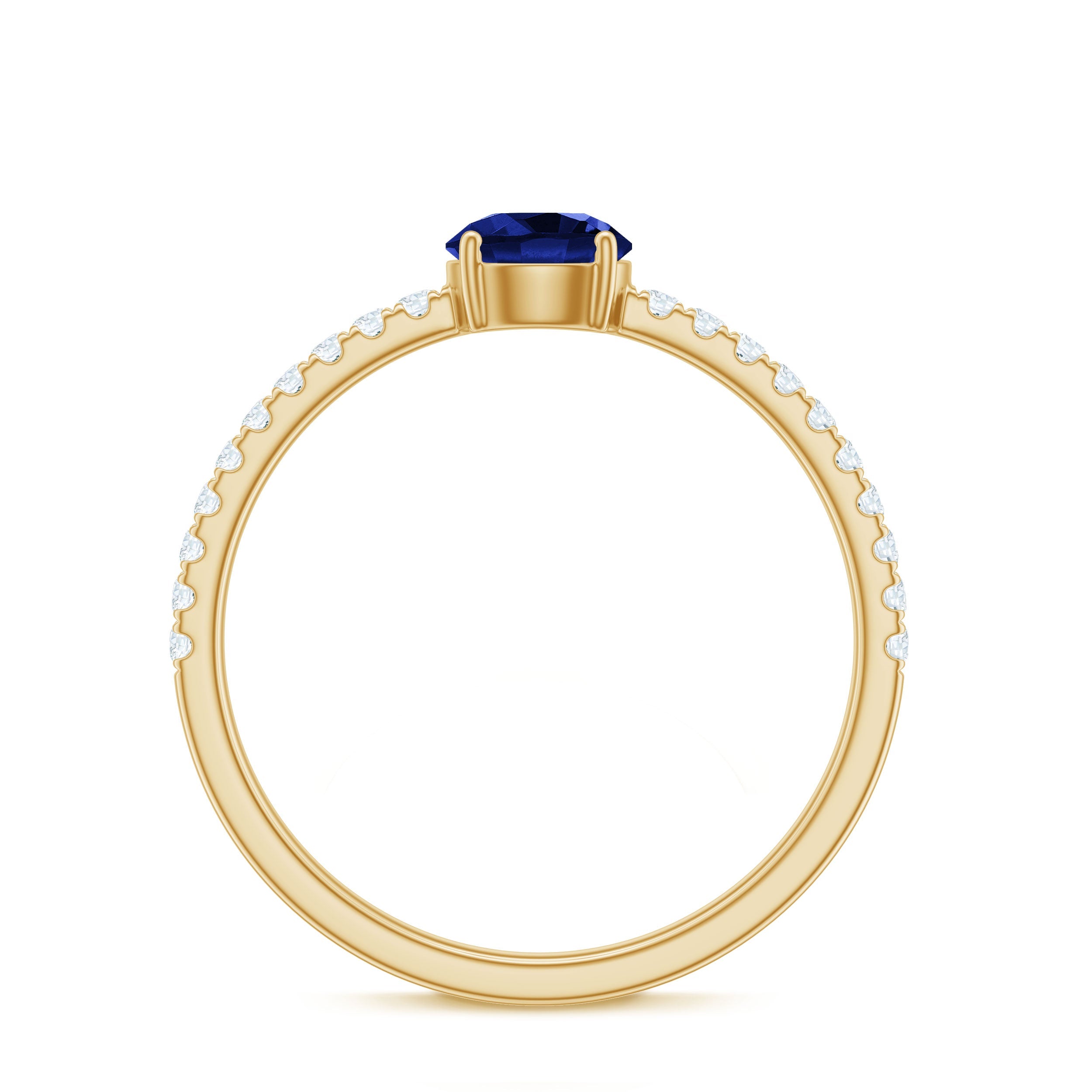 5mm Lab Created Blue Sapphire Promise Ring with Diamond Side Stones