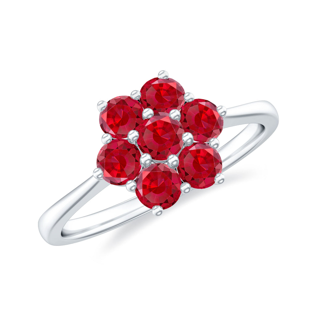 Certified Round Cut Lab Created Ruby Cluster Flower Ring