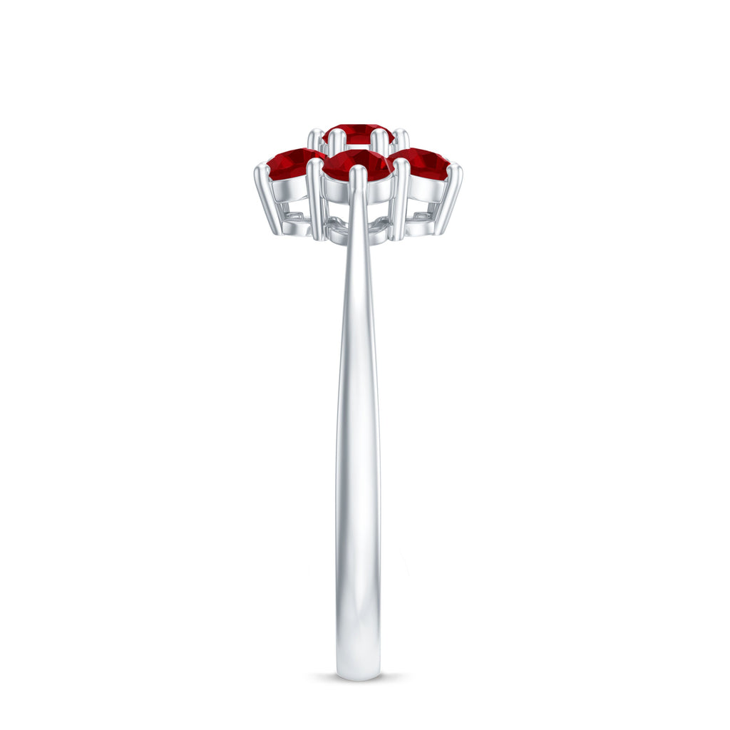 Certified Round Cut Lab Created Ruby Cluster Flower Ring