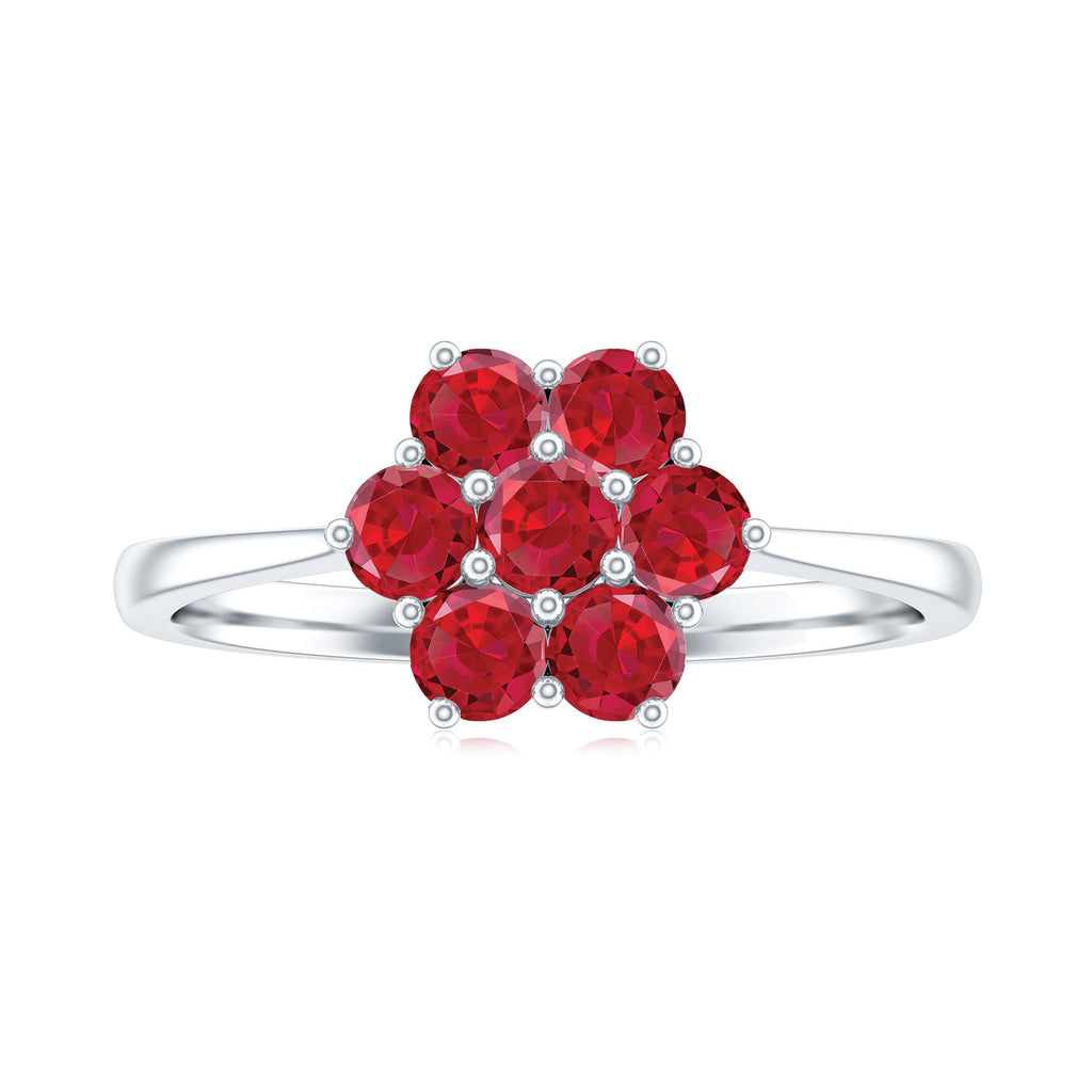 Certified Round Cut Lab Created Ruby Cluster Flower Ring