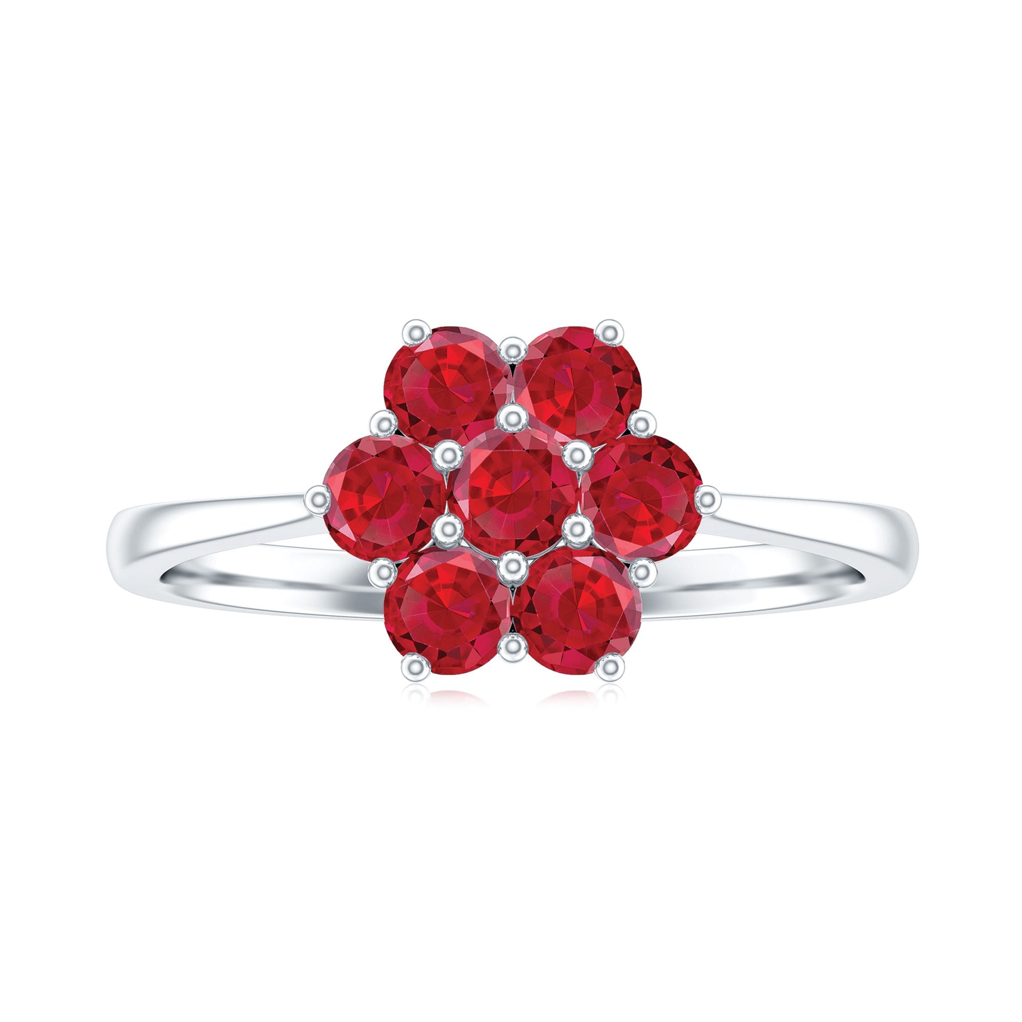 Certified Round Cut Lab Created Ruby Cluster Flower Ring
