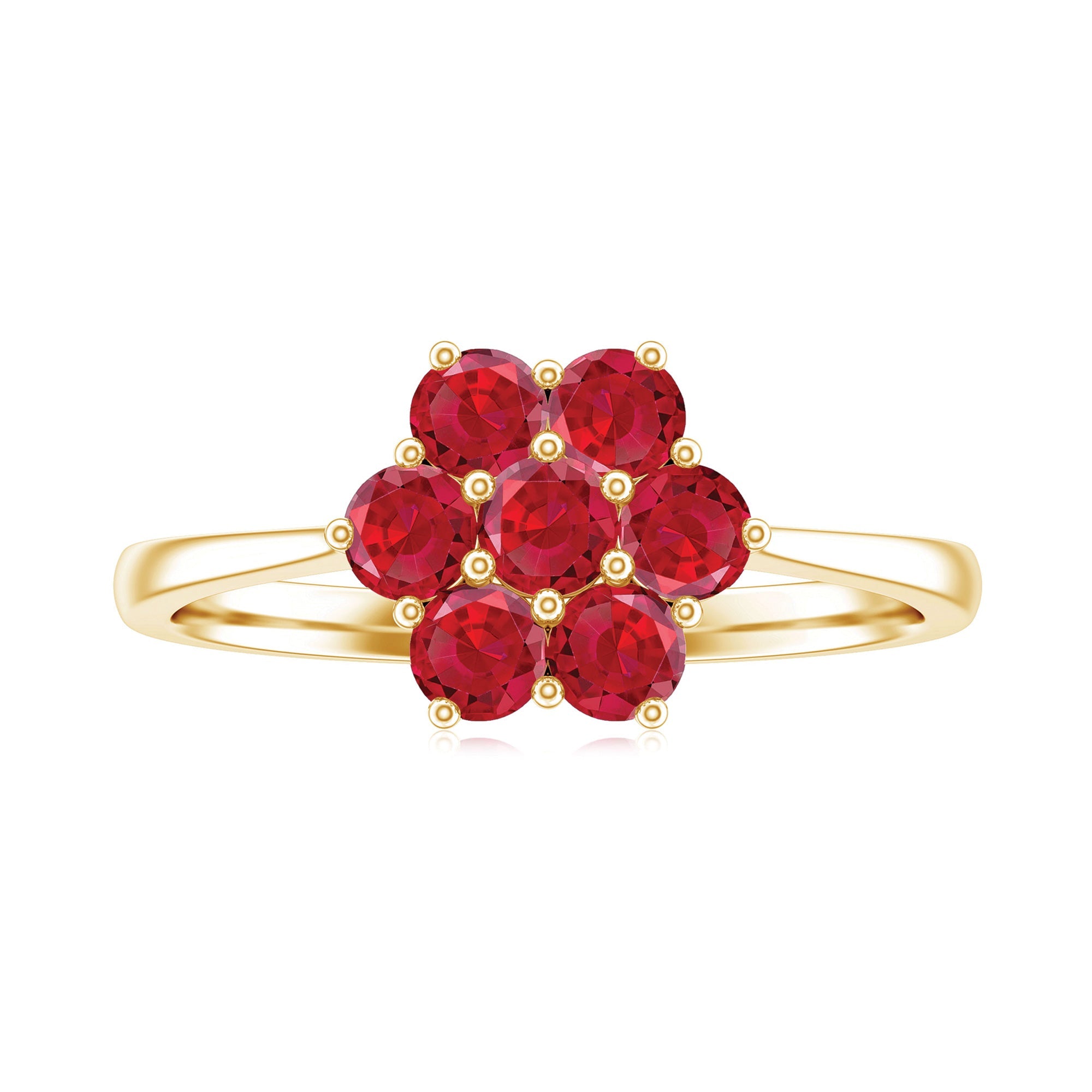 Certified Round Cut Lab Created Ruby Cluster Flower Ring