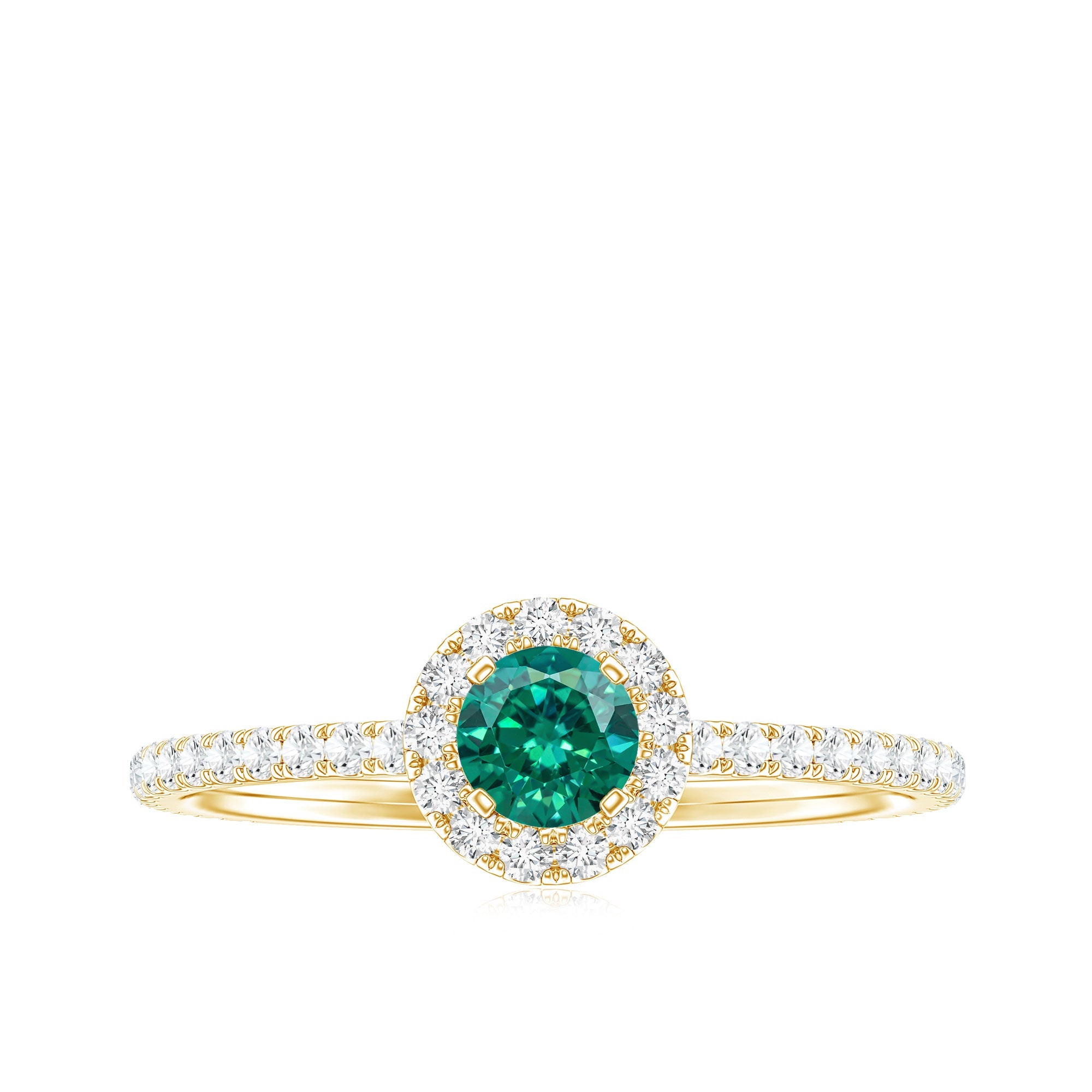 Certified Lab Grown Emerald Engagement Ring with Diamond Halo