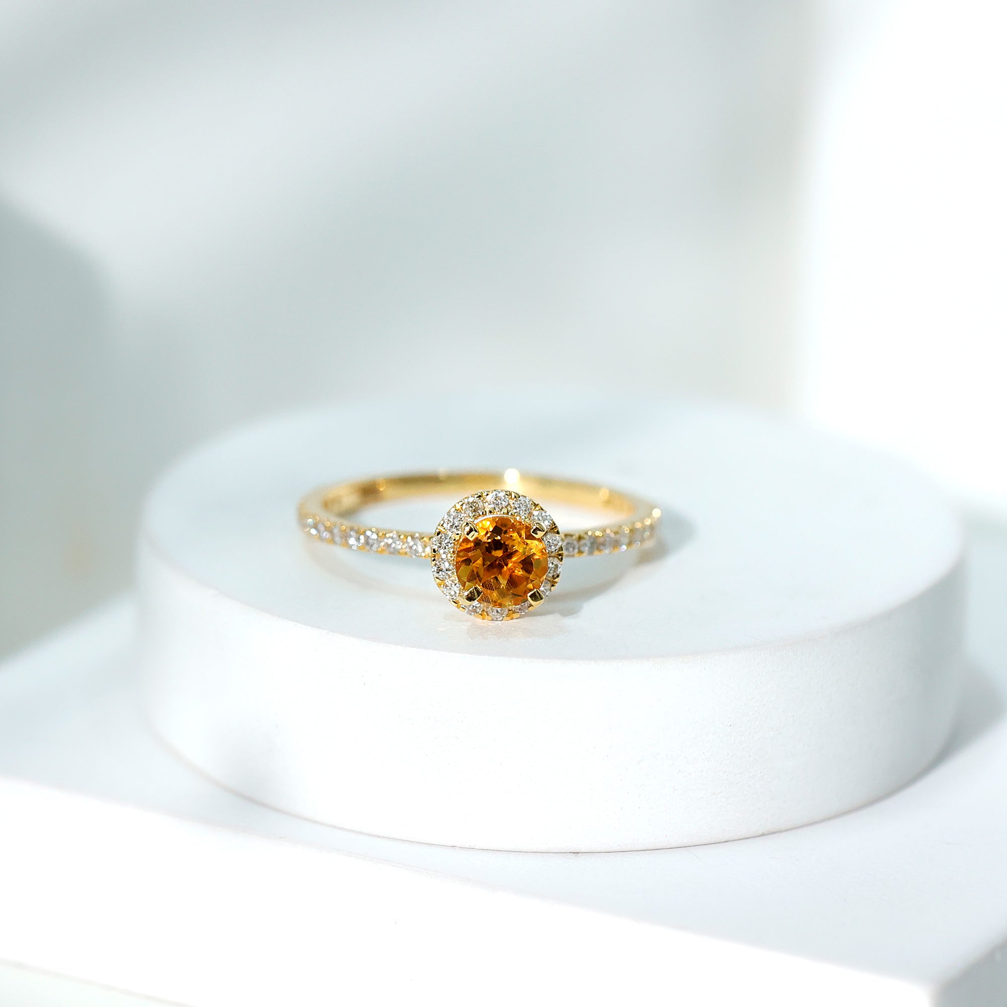 Round Cut Citrine and Diamond Classic Engagement Ring