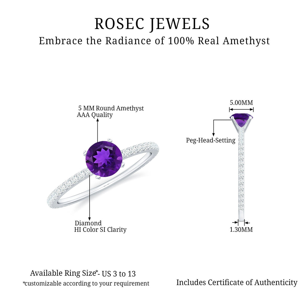 Real Amethyst Diamond Promise Ring for Women