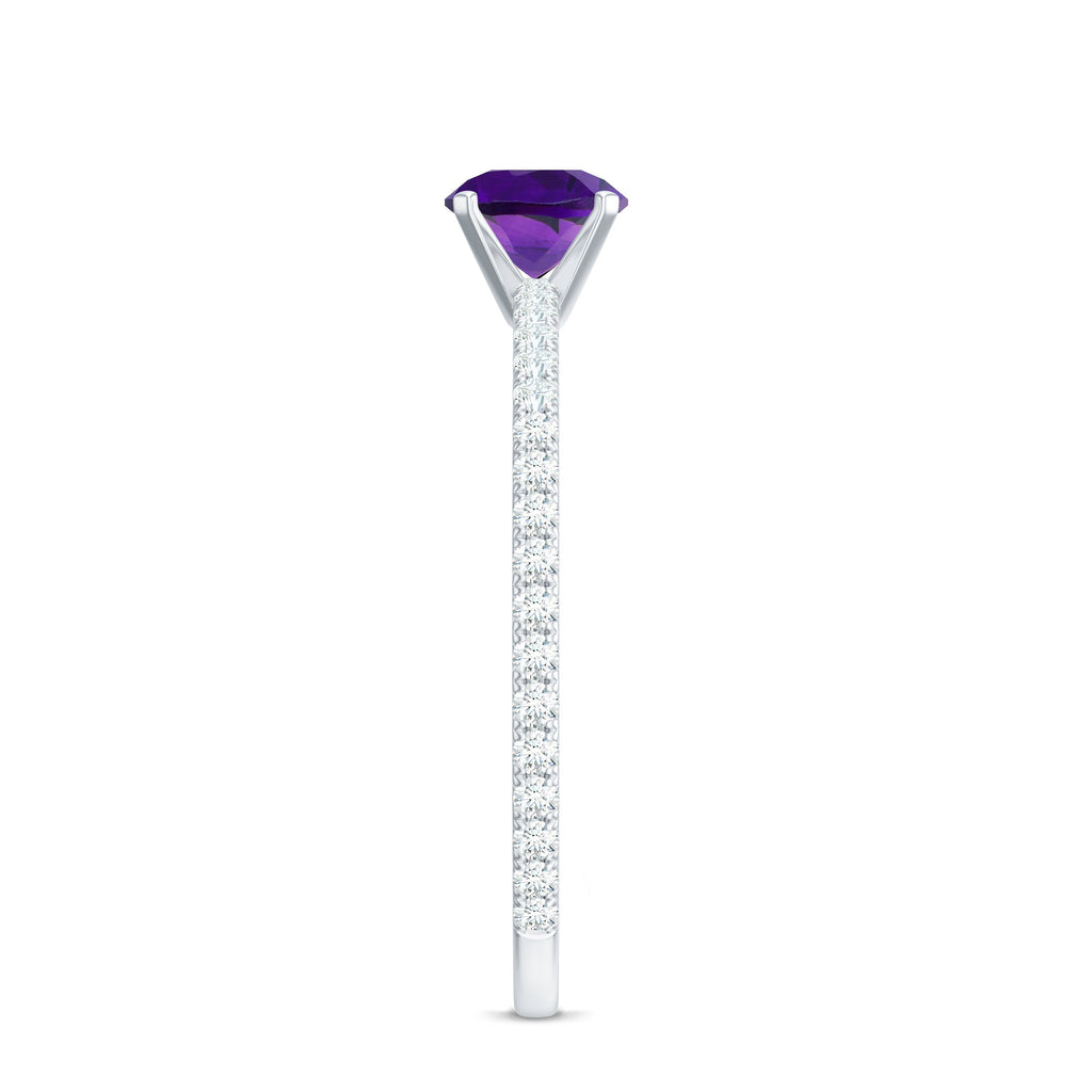 Real Amethyst Diamond Promise Ring for Women
