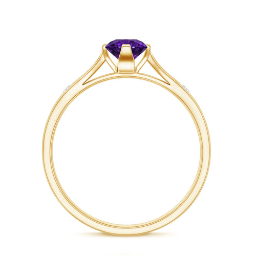 0.4 Carat Solitaire Round Shape Amethyst Ring with Diamond