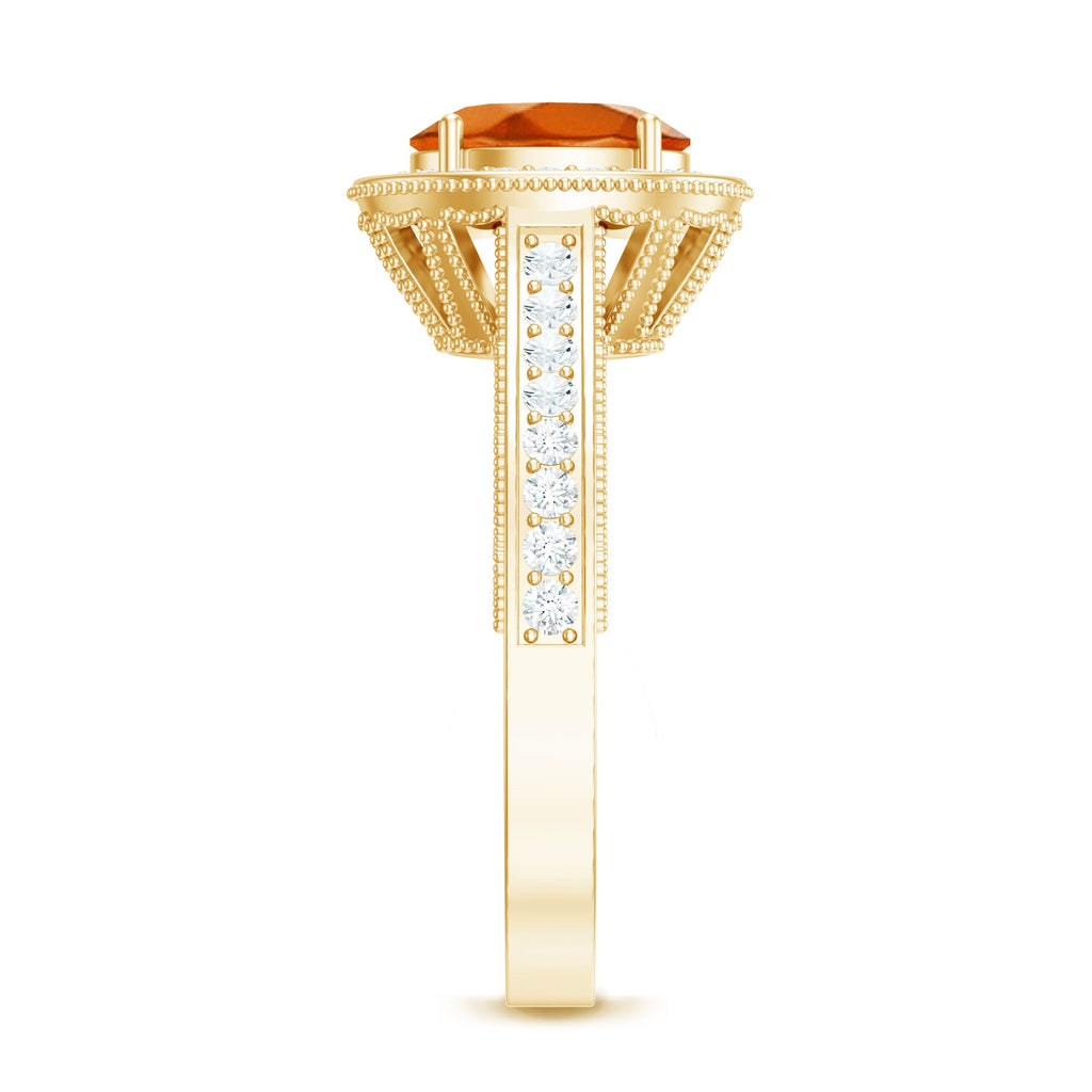 1.5 Carat Lab Grown Orange Sapphire Engagement Ring with Diamond Halo