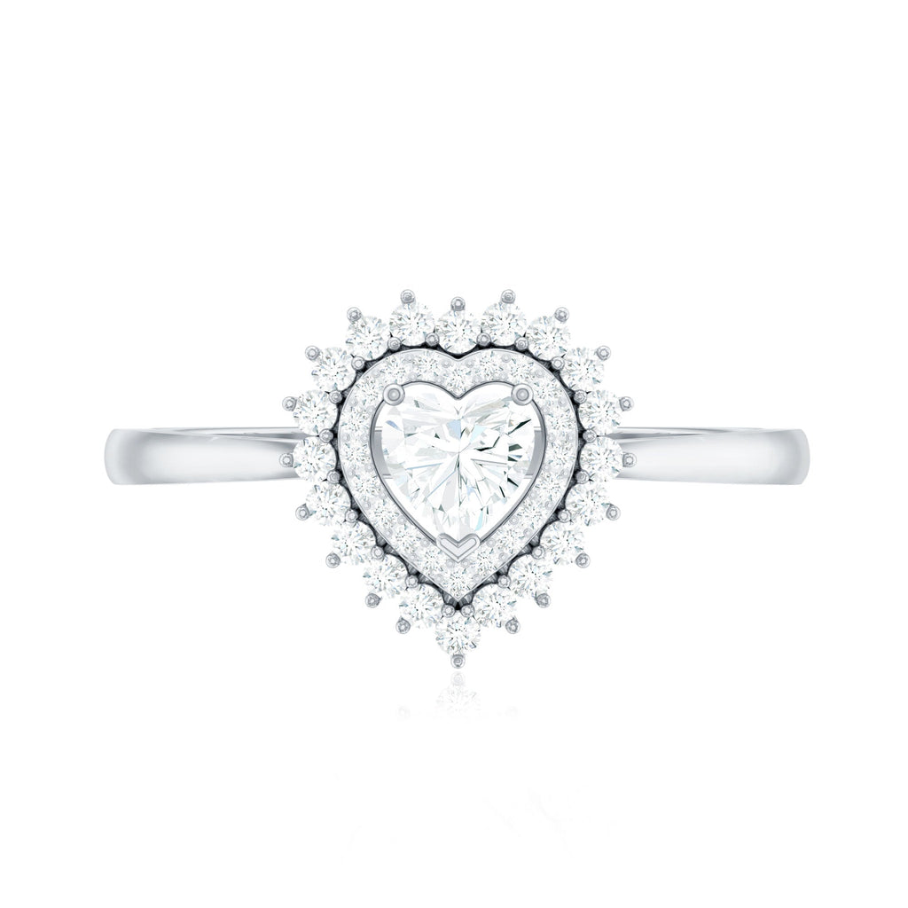 Certified Real 0.25 Carat Diamond Heart Engagement Ring with Double Halo