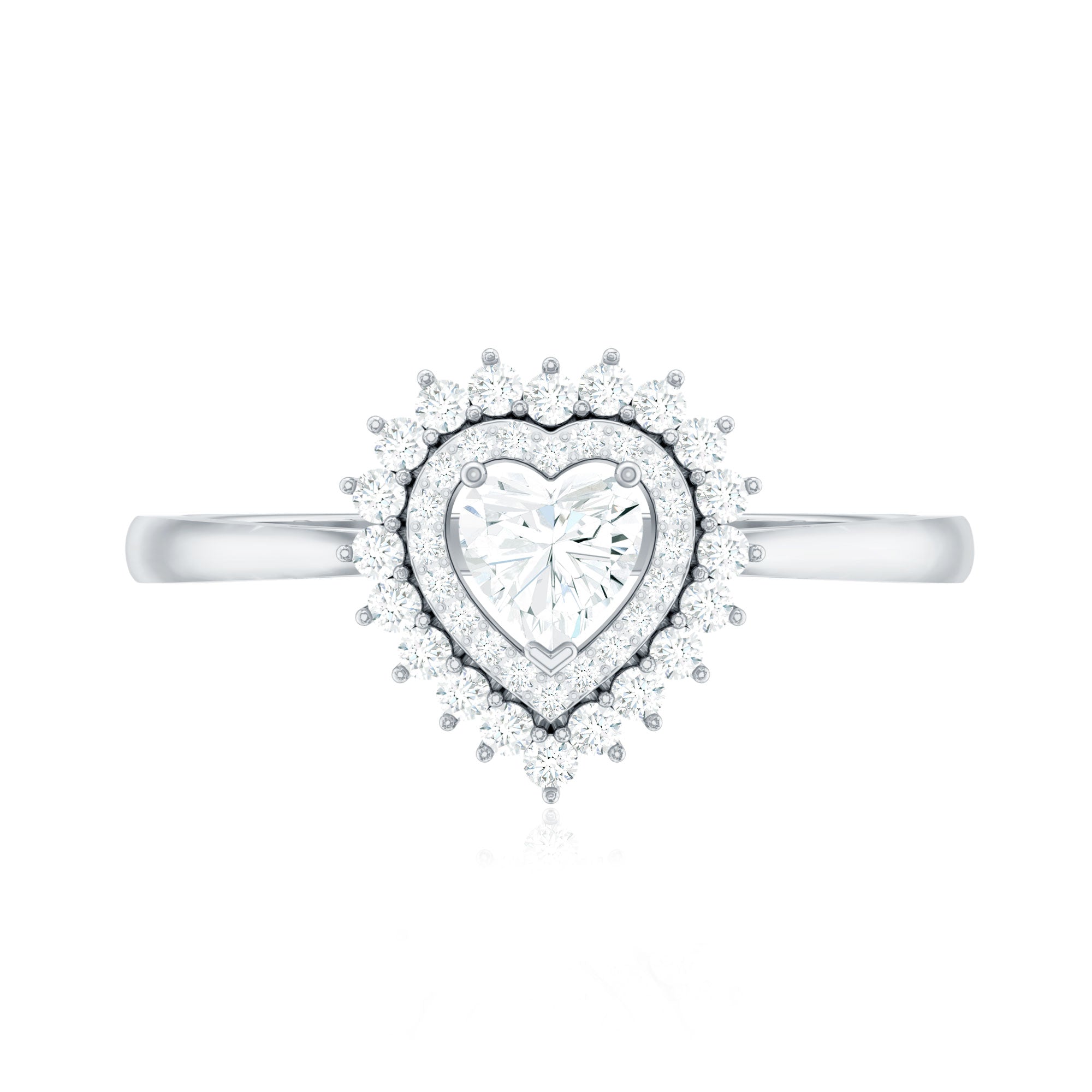 Certified Real 0.25 Carat Diamond Heart Engagement Ring with Double Halo