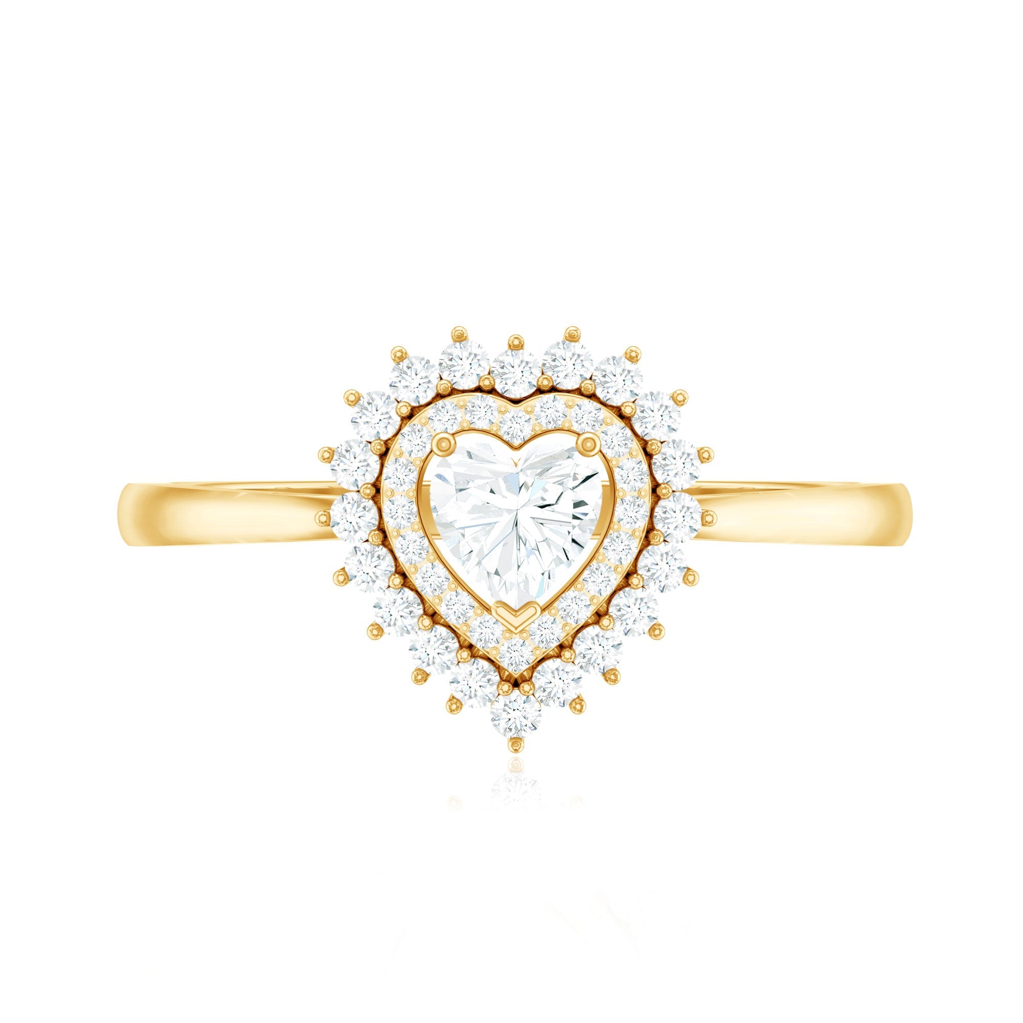 Certified Real 0.25 Carat Diamond Heart Engagement Ring with Double Halo