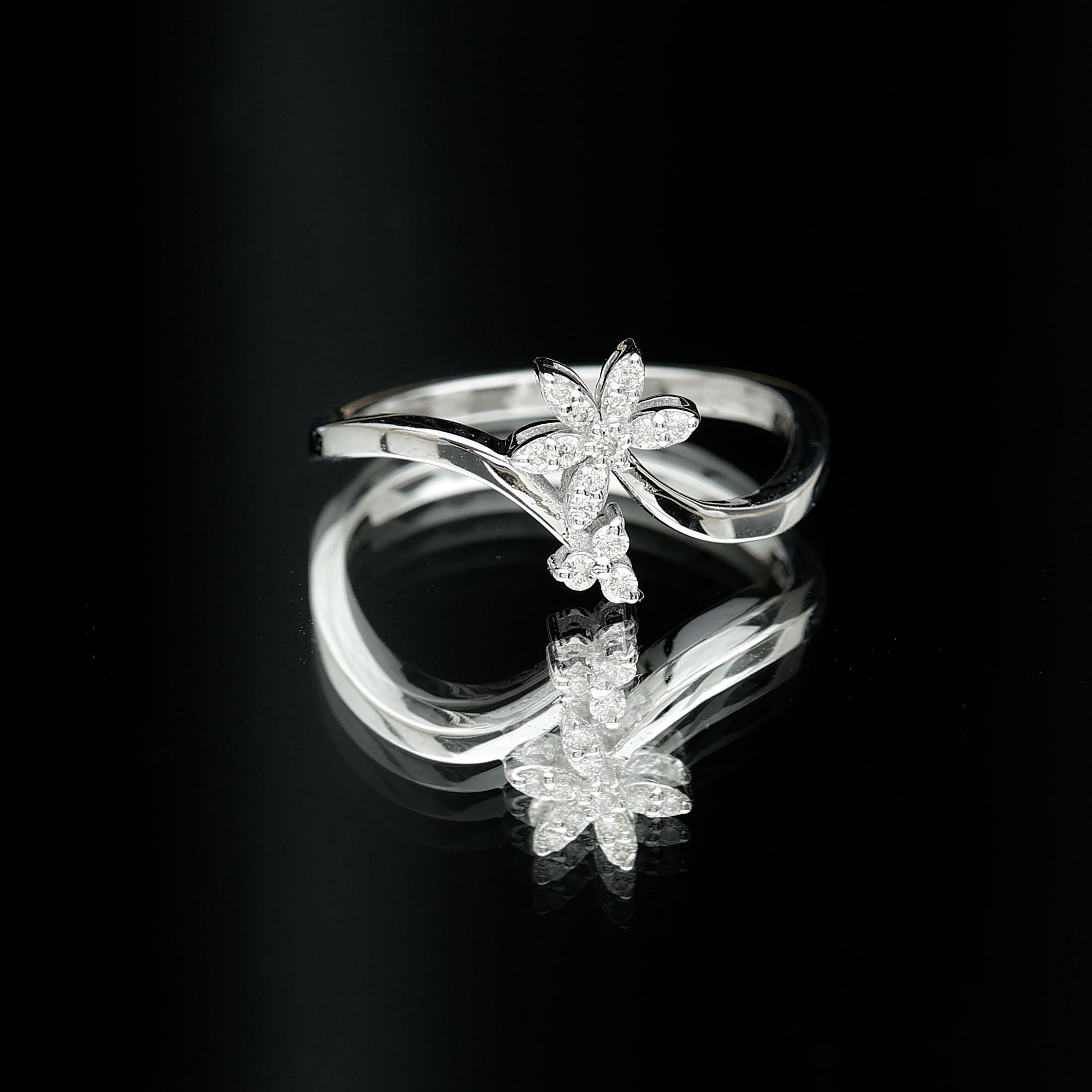 Diamond Floral Ring with Curved Shank