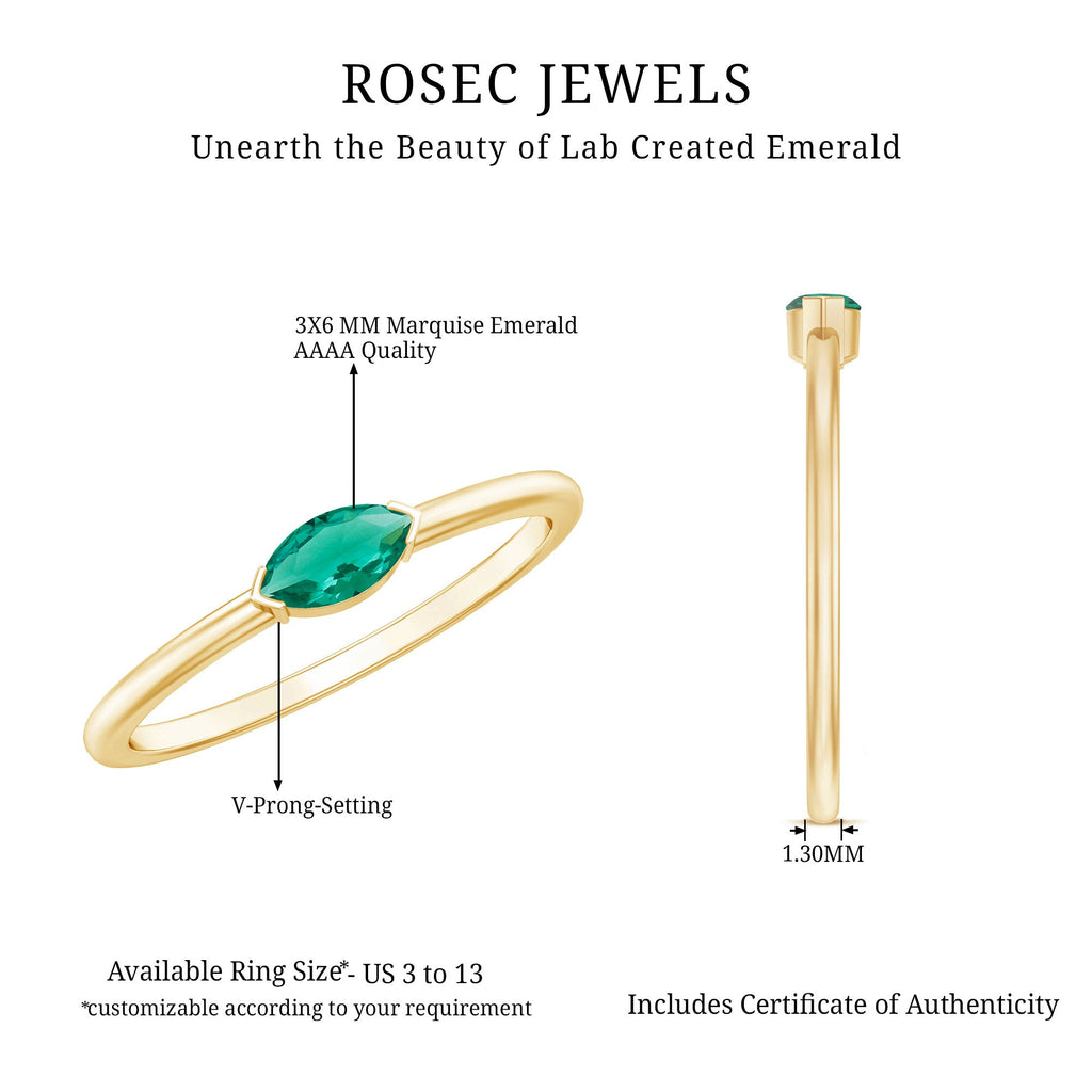 4X8 MM Marquise Lab Grown Emerald East West Promise Ring