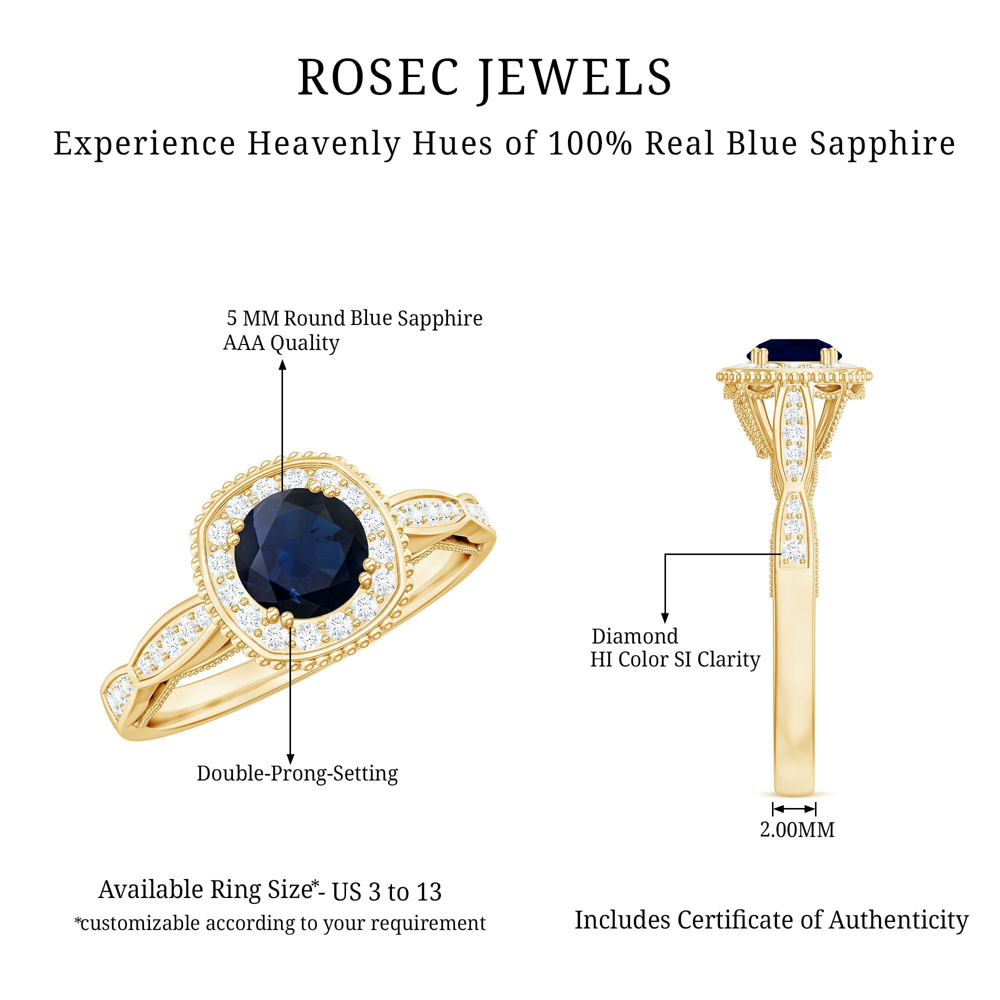 Round 0.9 Carat Blue Sapphire Antique Engagement Ring with Diamond Halo