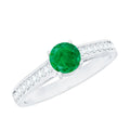 0.4 Carat Genuine Emerald Solitaire Engagement Ring with Diamond Side Stones