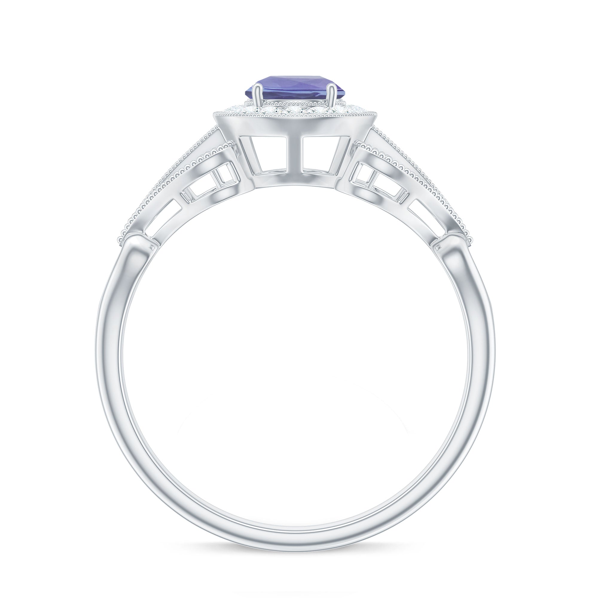 Natural Tanzanite Retro Engagement Ring with Diamond