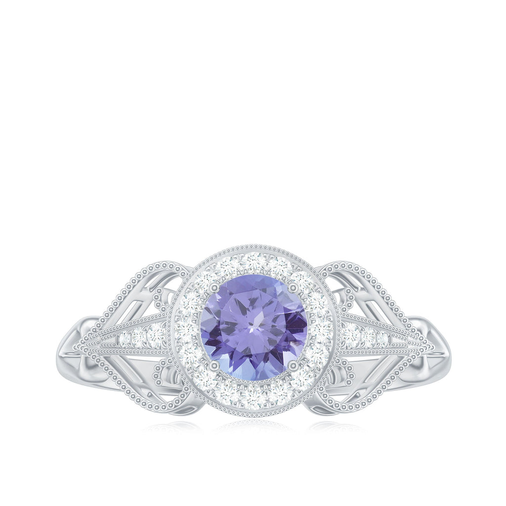 Natural Tanzanite Retro Engagement Ring with Diamond