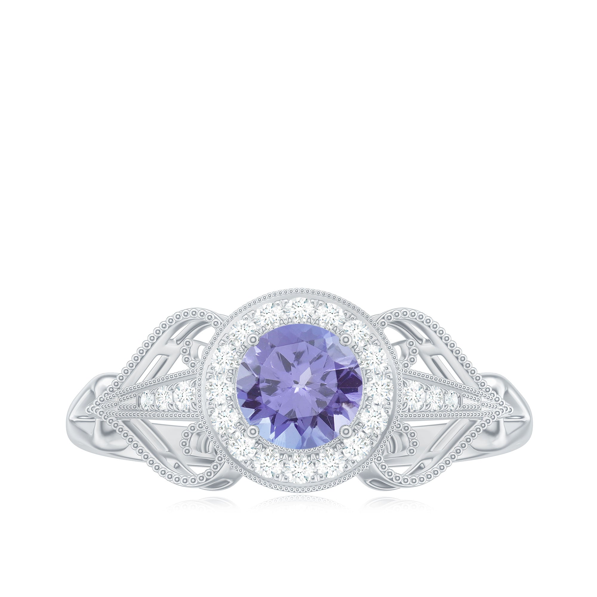 Natural Tanzanite Retro Engagement Ring with Diamond