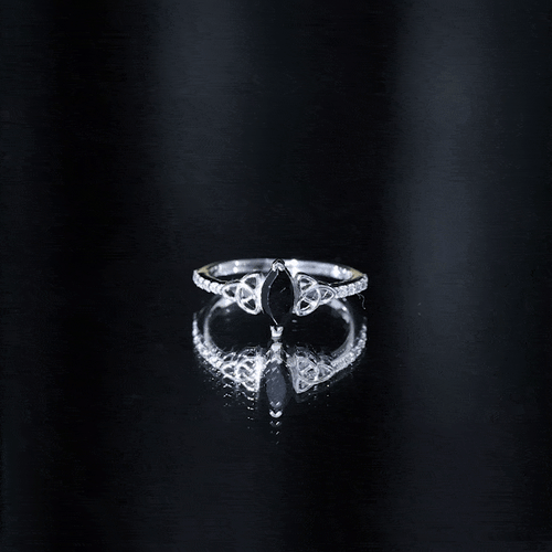 0.8 Carat Lab Grown Black and White Diamond Marquise Engagement Ring with Celtic Knot