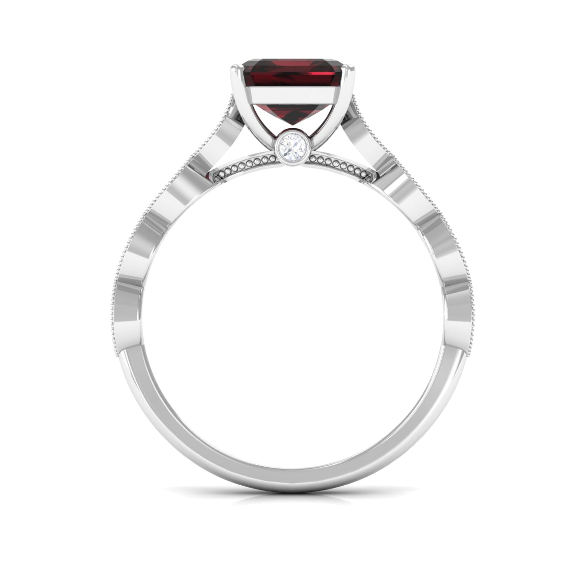 Natural 3.3 Carat Garnet Asscher Cut Engagement Ring with Diamond