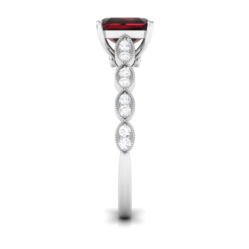 Natural 3.3 Carat Garnet Asscher Cut Engagement Ring with Diamond