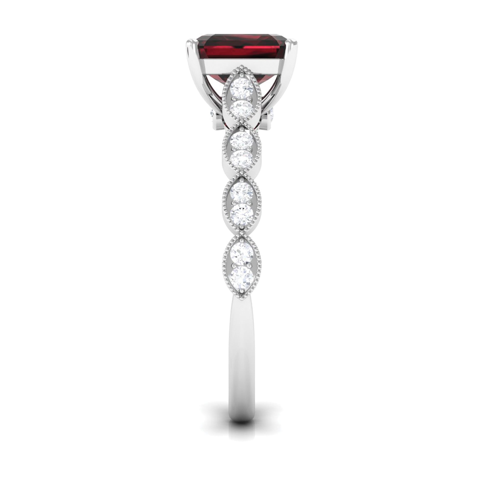 Natural 3.3 Carat Garnet Asscher Cut Engagement Ring with Diamond