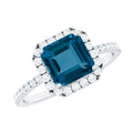 3 Carat Asscher Cut London Blue Topaz Vintage Engagement Ring with Diamond Halo