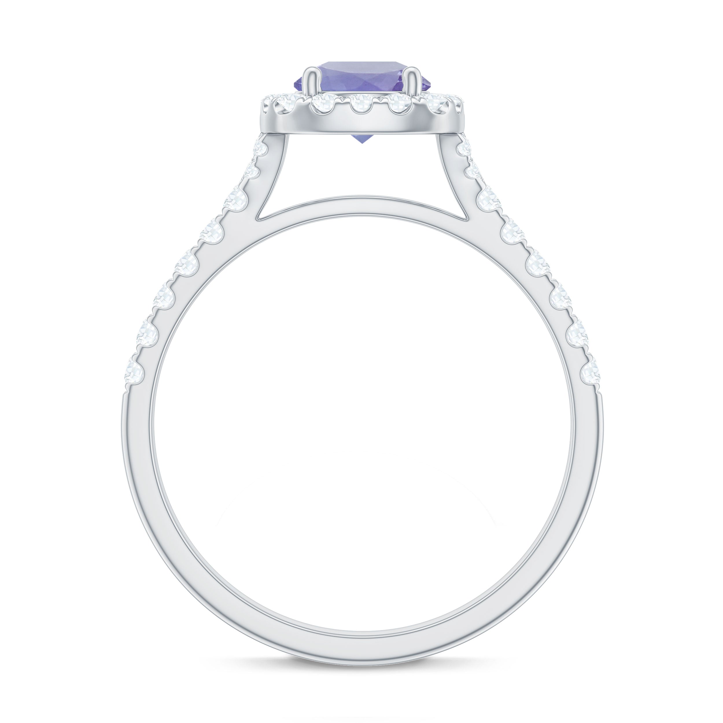 Genuine Tanzanite Halo Engagement Ring with Diamond