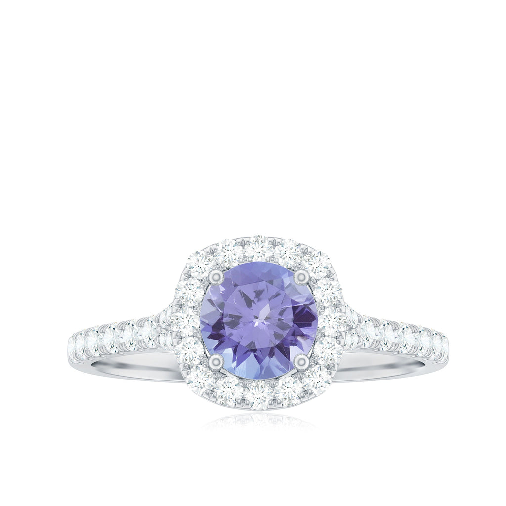 Genuine Tanzanite Halo Engagement Ring with Diamond