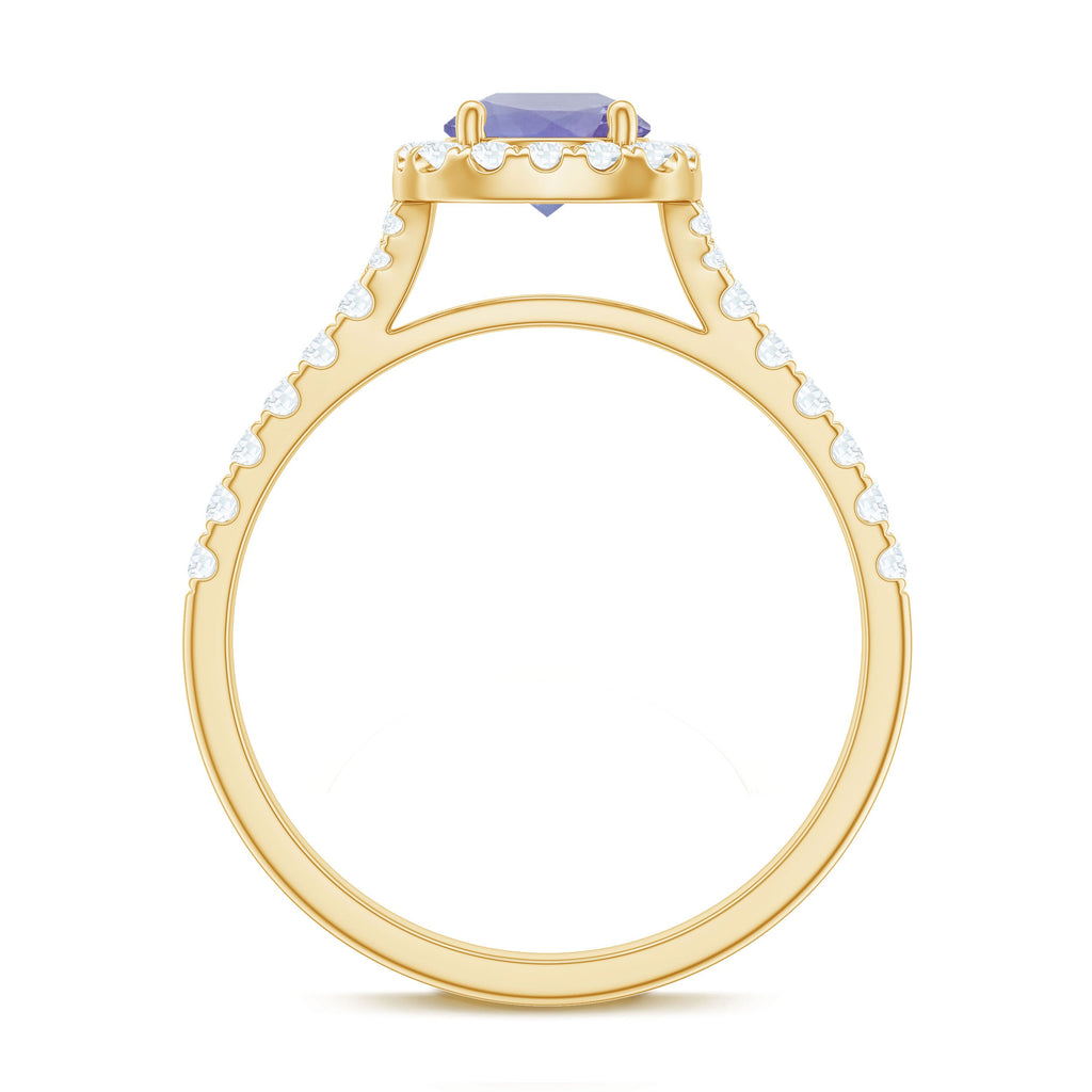 Genuine Tanzanite Halo Engagement Ring with Diamond