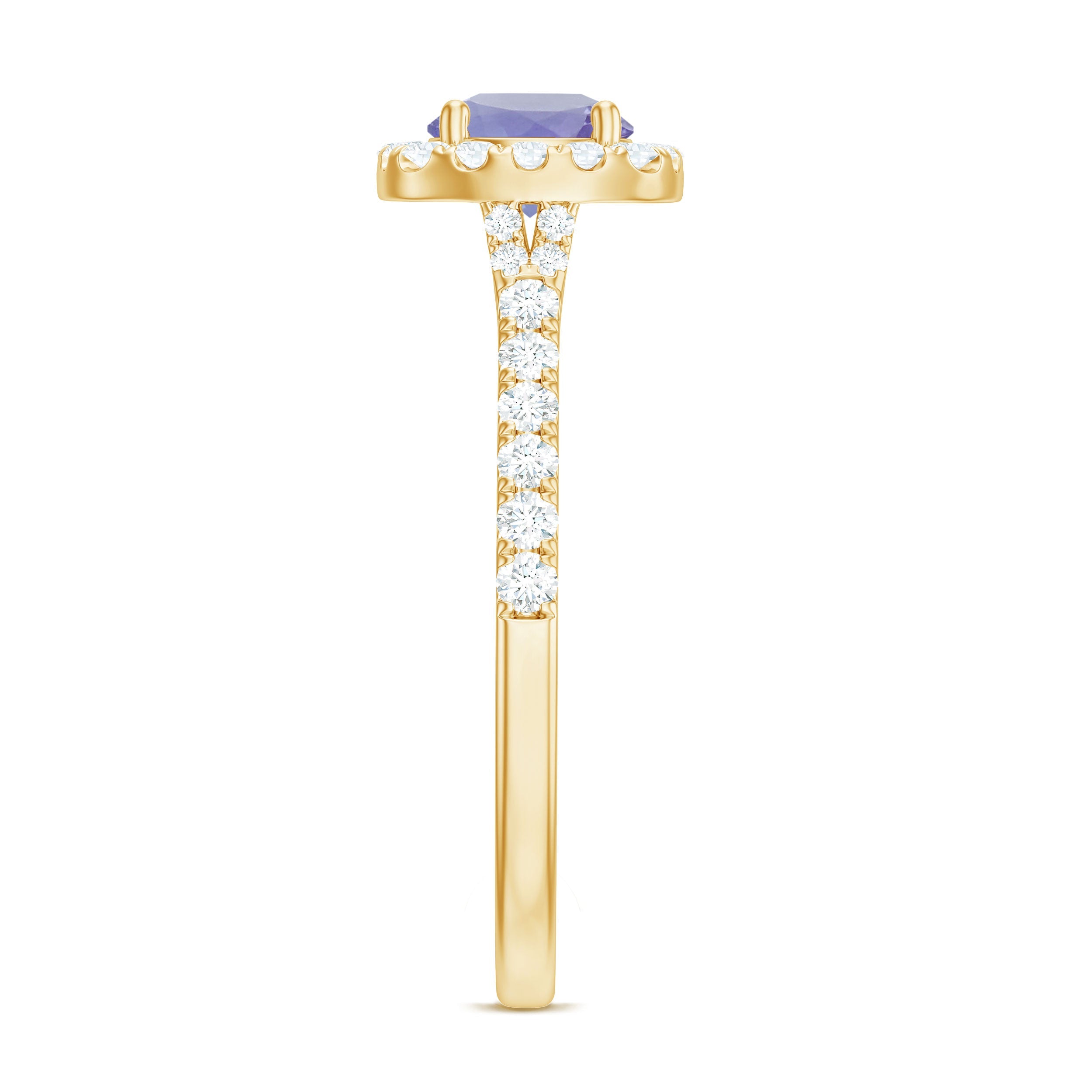 Genuine Tanzanite Halo Engagement Ring with Diamond