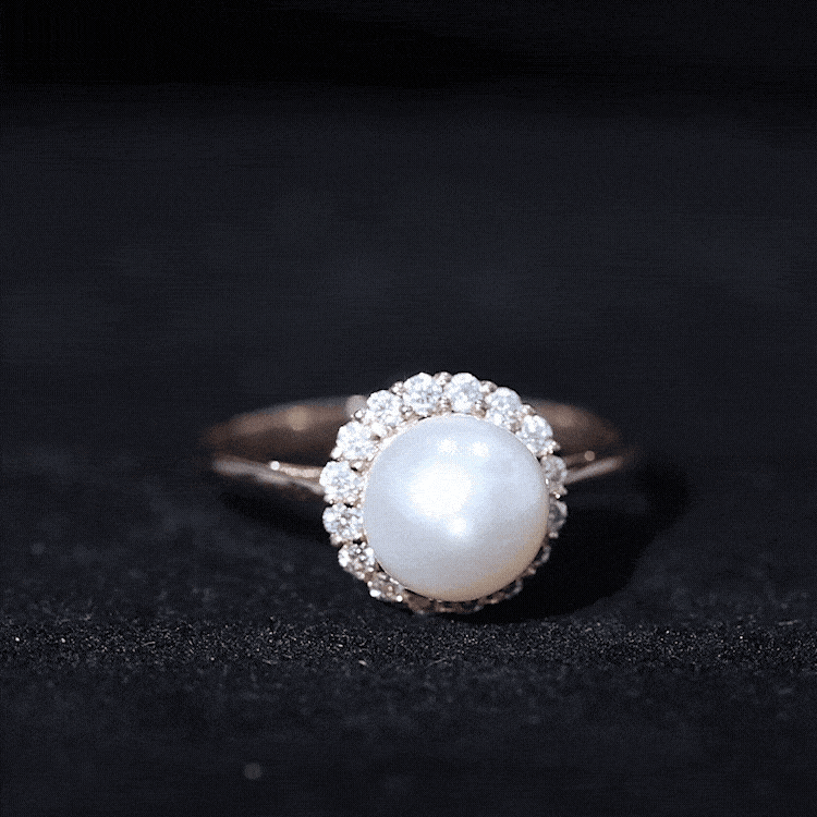 Real 7.4 Carat Freshwater Pearl Engagement Ring with Diamond Halo