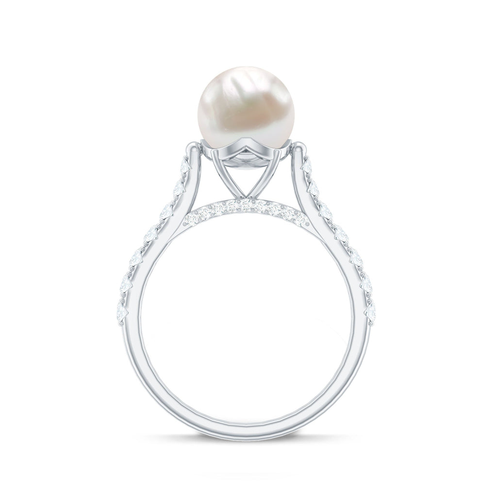 Cultured 7.4 Carat Freshwater Pearl Engagement Ring with Diamond