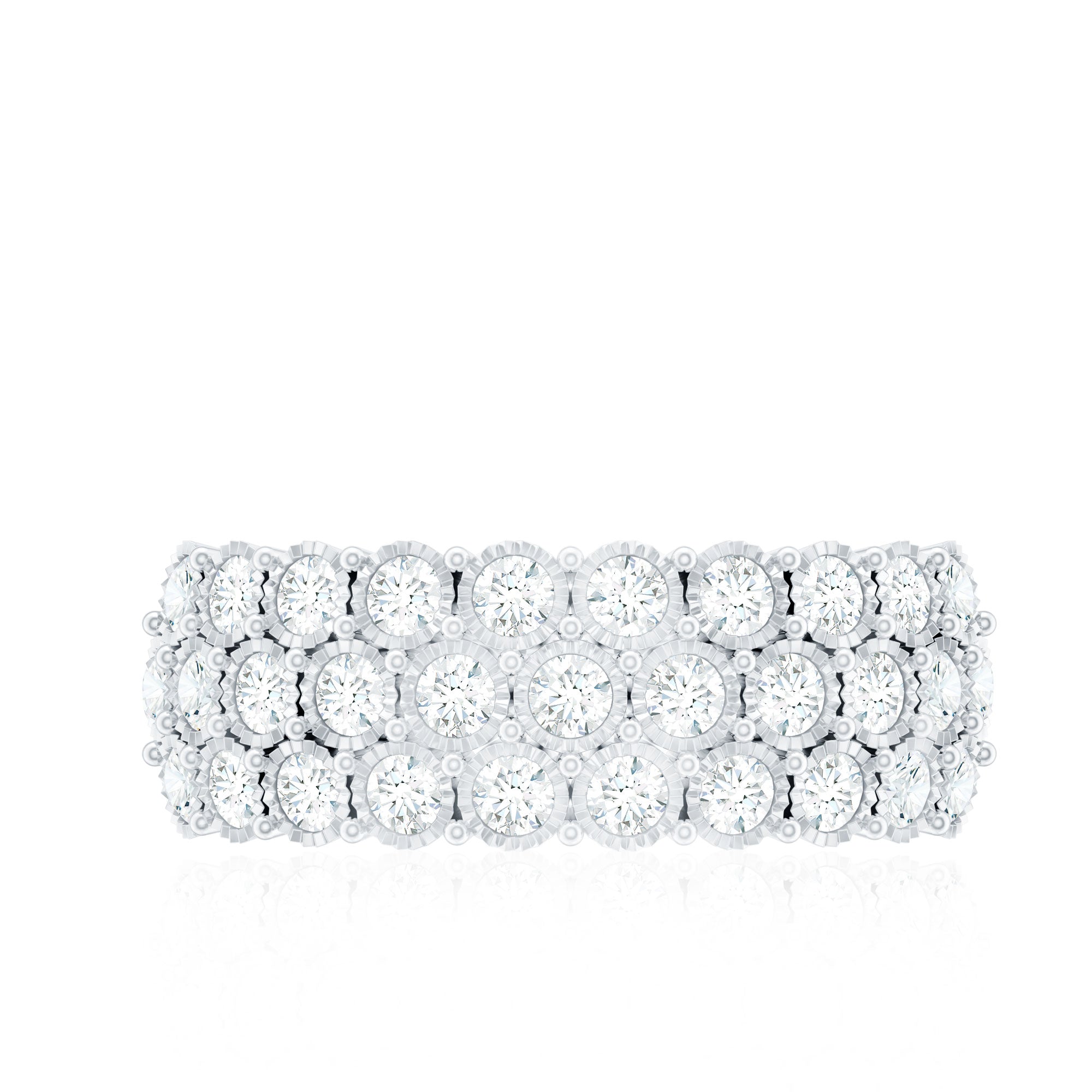 Diamond 3 Row Wide Wedding Band Ring