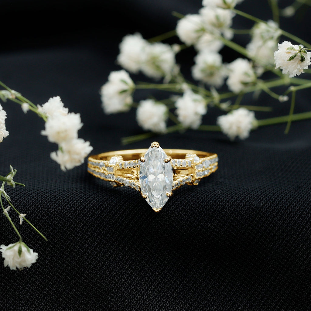 Certified 1 Carat Moissanite Marquise Engagement Ring with Split Shank