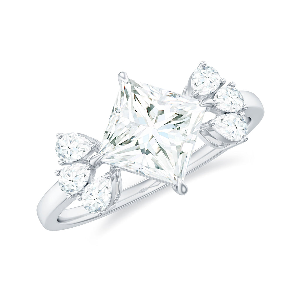 6 mm Princess Cut Moissanite Cluster Engagement Ring