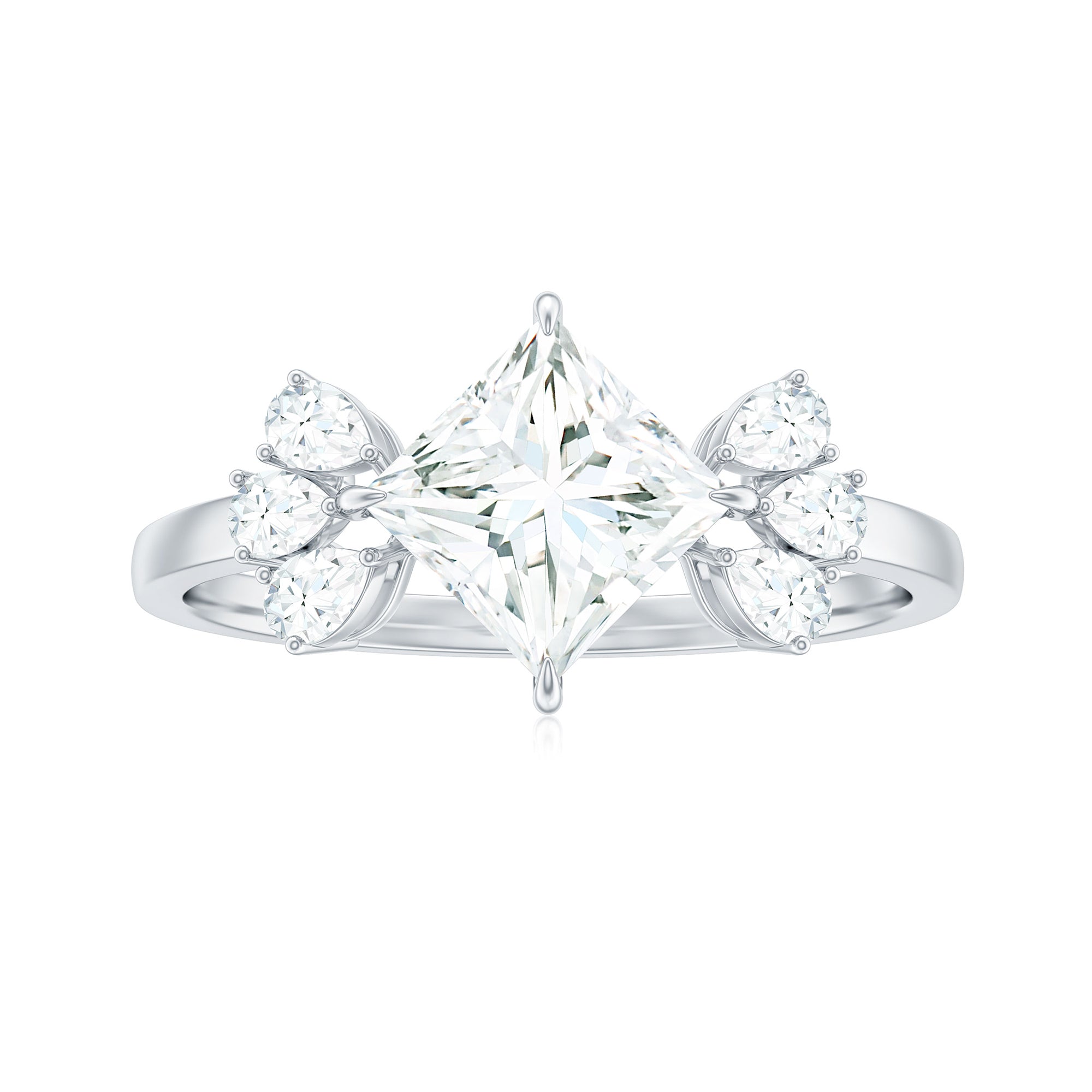 6 mm Princess Cut Moissanite Cluster Engagement Ring