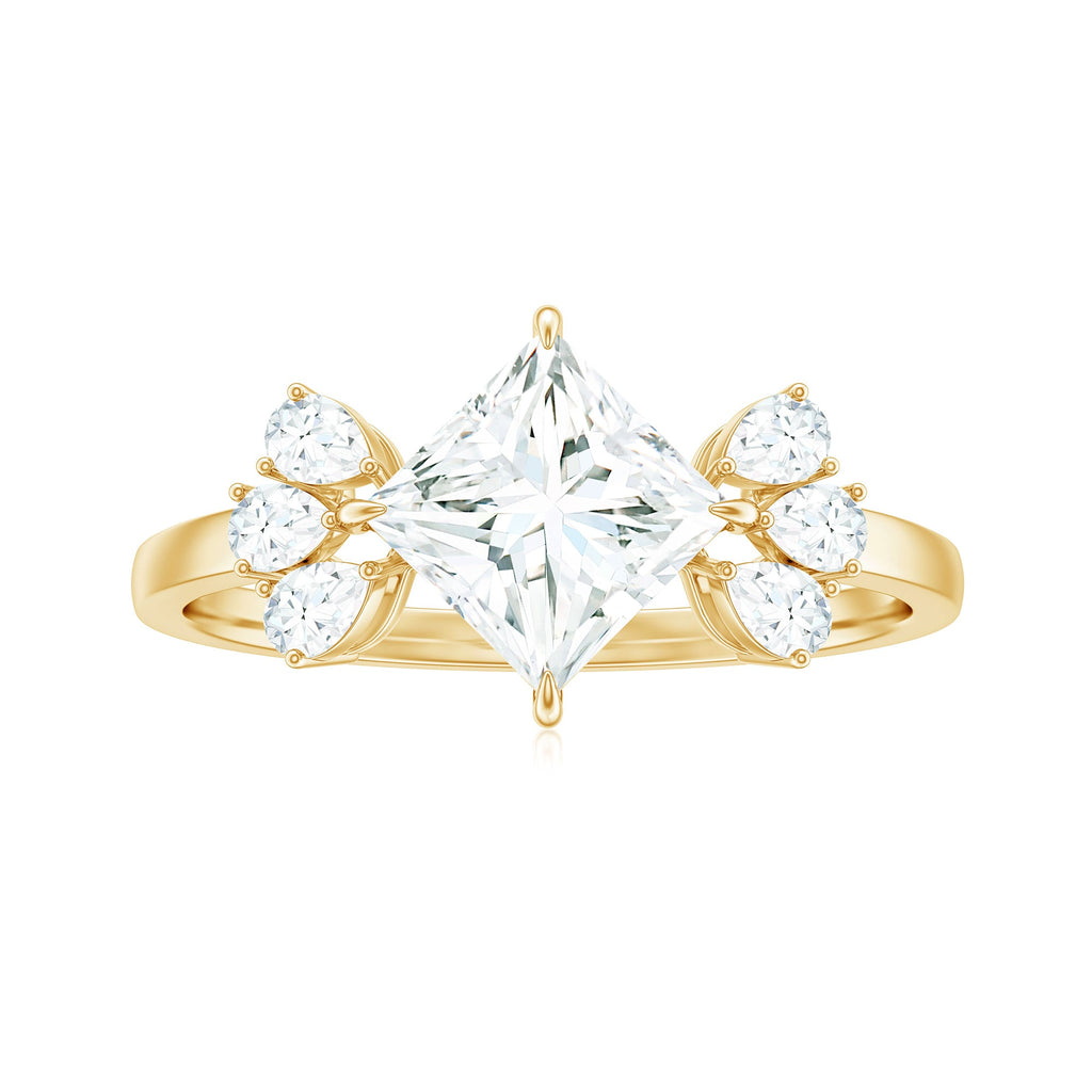 6 mm Princess Cut Moissanite Cluster Engagement Ring