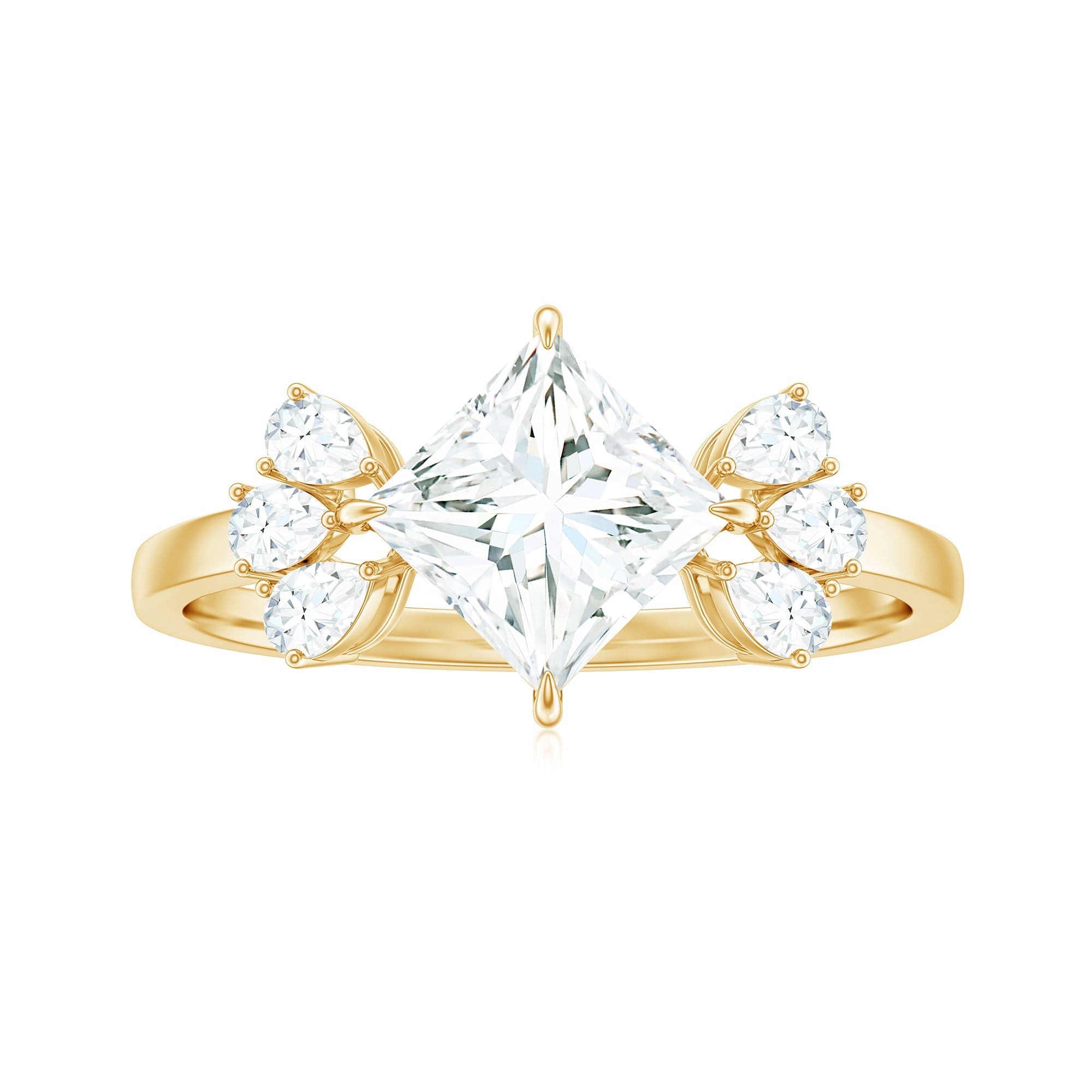6 mm Princess Cut Moissanite Cluster Engagement Ring