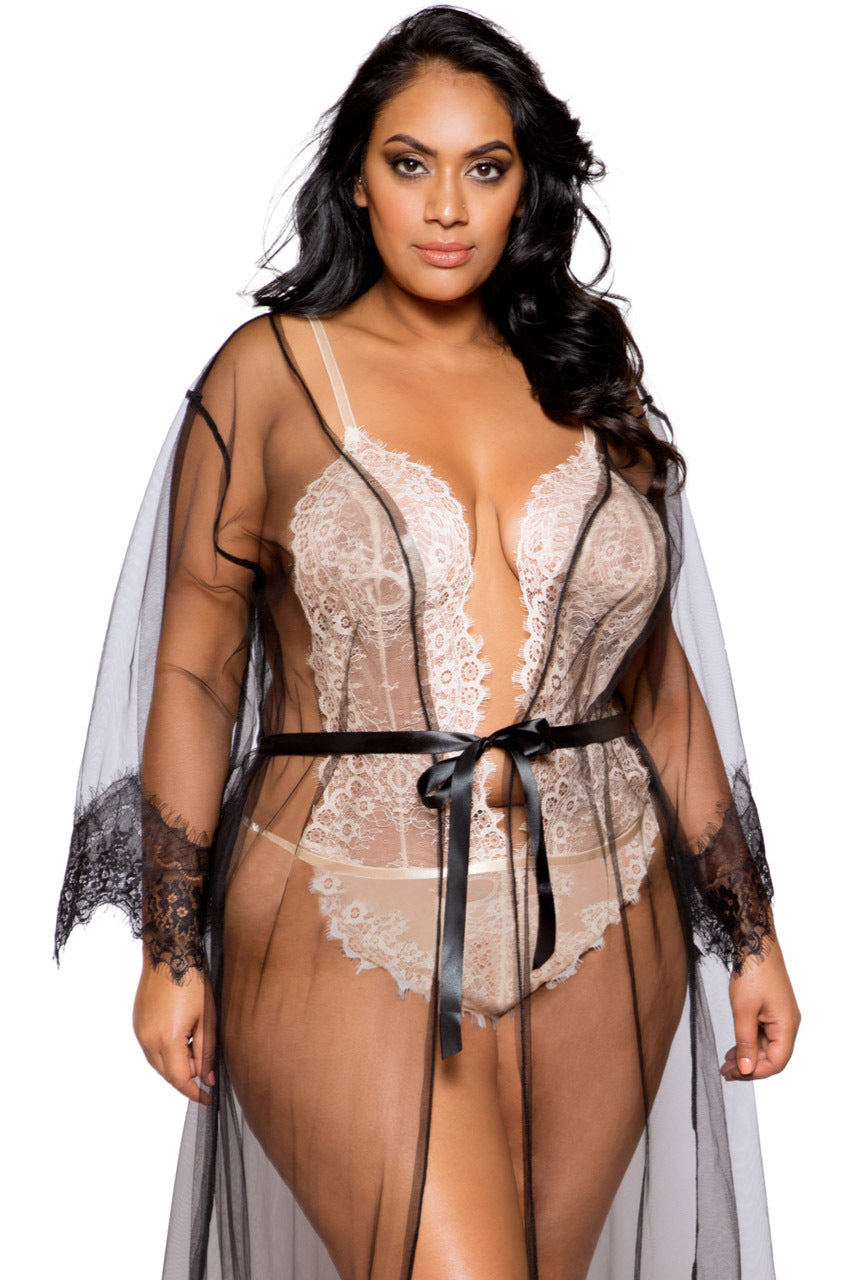 Plus Size Elegant Sheer Maxi Length Robe - Andersen Mercantile
