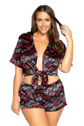Plus Size Lip Print Satin Pajama Set - Andersen Mercantile