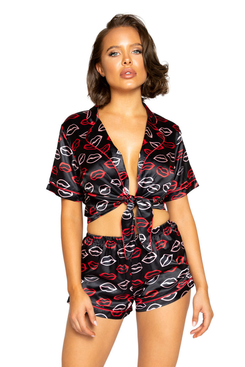 Lip Print Satin Pajama Set - Andersen Mercantile