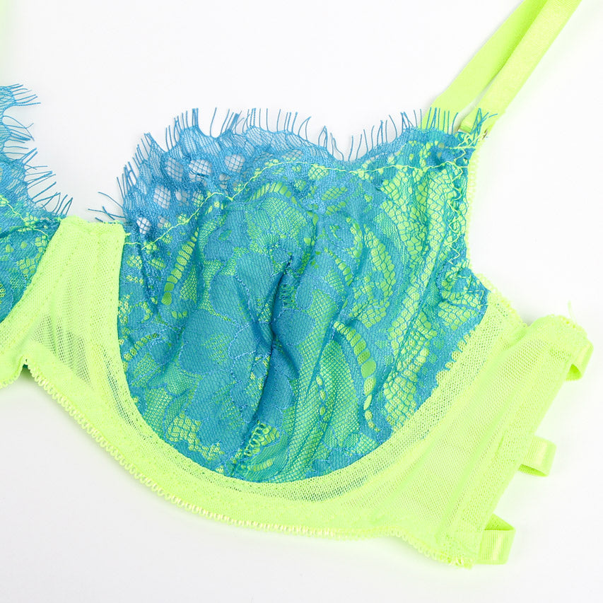 Neon Lace Bra and Garter Set