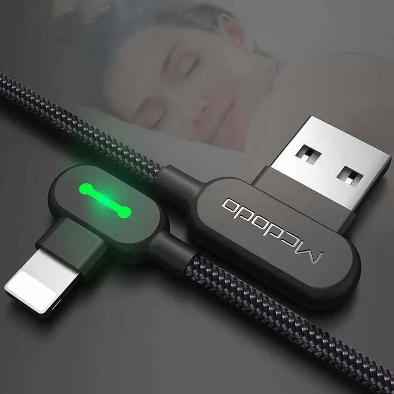 Type C Double elbow with light data cable for Samsung S8 Fabric Woven Charging Line for Huawei Mate 10 Data Cable