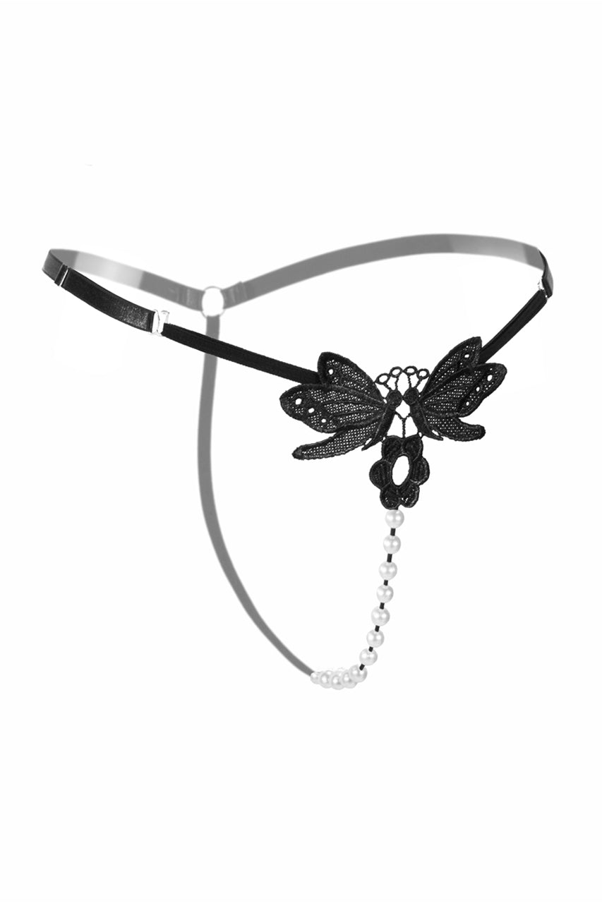 Embroidered Butterfly Pearl Thong - Andersen Mercantile