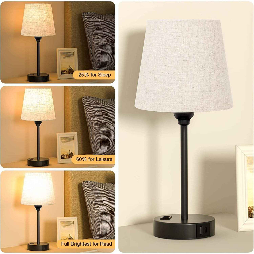 Set of 2 Mini Bedside Lamps With USB C And AC Outlets