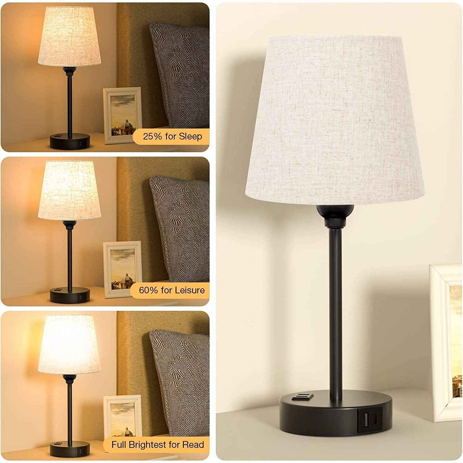 Set of 2 Mini Bedside Lamps With USB C And AC Outlets