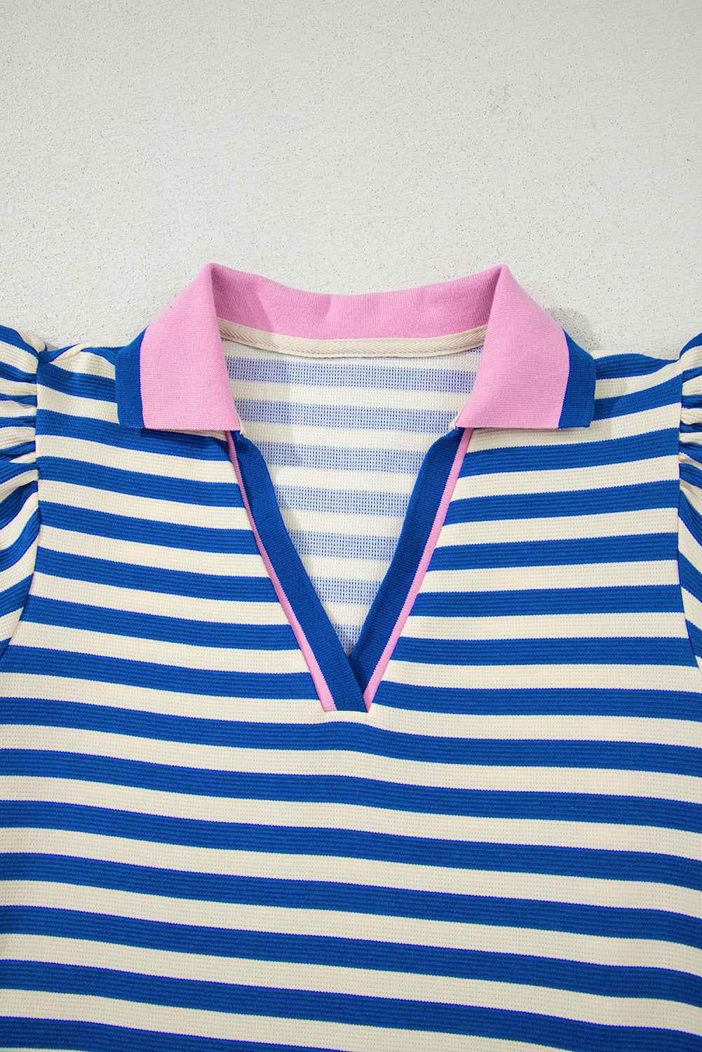 Stripe Flutter Sleeve Contrast Collar Mini Dress