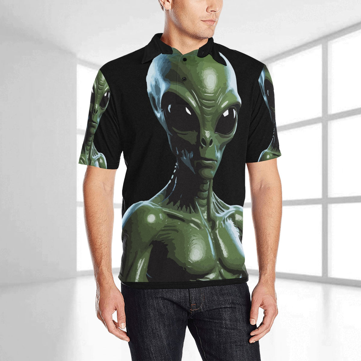 Men's All Over Print Polo Shirt (T55)